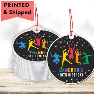 Boys Gym Gymnastics Trampoline Jump, Bounce, Play!  Colorful Chalkboard  PRINTED GIFT TAG Thank You Card For Party Favor Bags or Gable Boxes