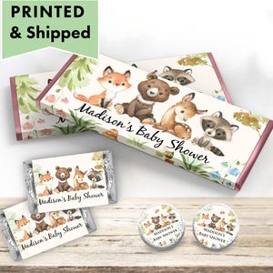 Woodland Forest Animals Floral greenery Watercolor Fox Bear Deer Raccoon  PRINTED CANDY BAR Wrappers Chocolate Bar Kiss Stickers Labels WO02
