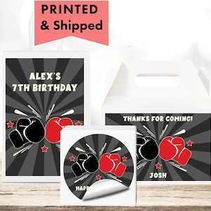 Boxing Themed Boxing Gloves - PRINTED GLOSSY LABELS - For Party Favor Bags, Gable Boxes, Gift Bags, Round Square Stickers BO01
