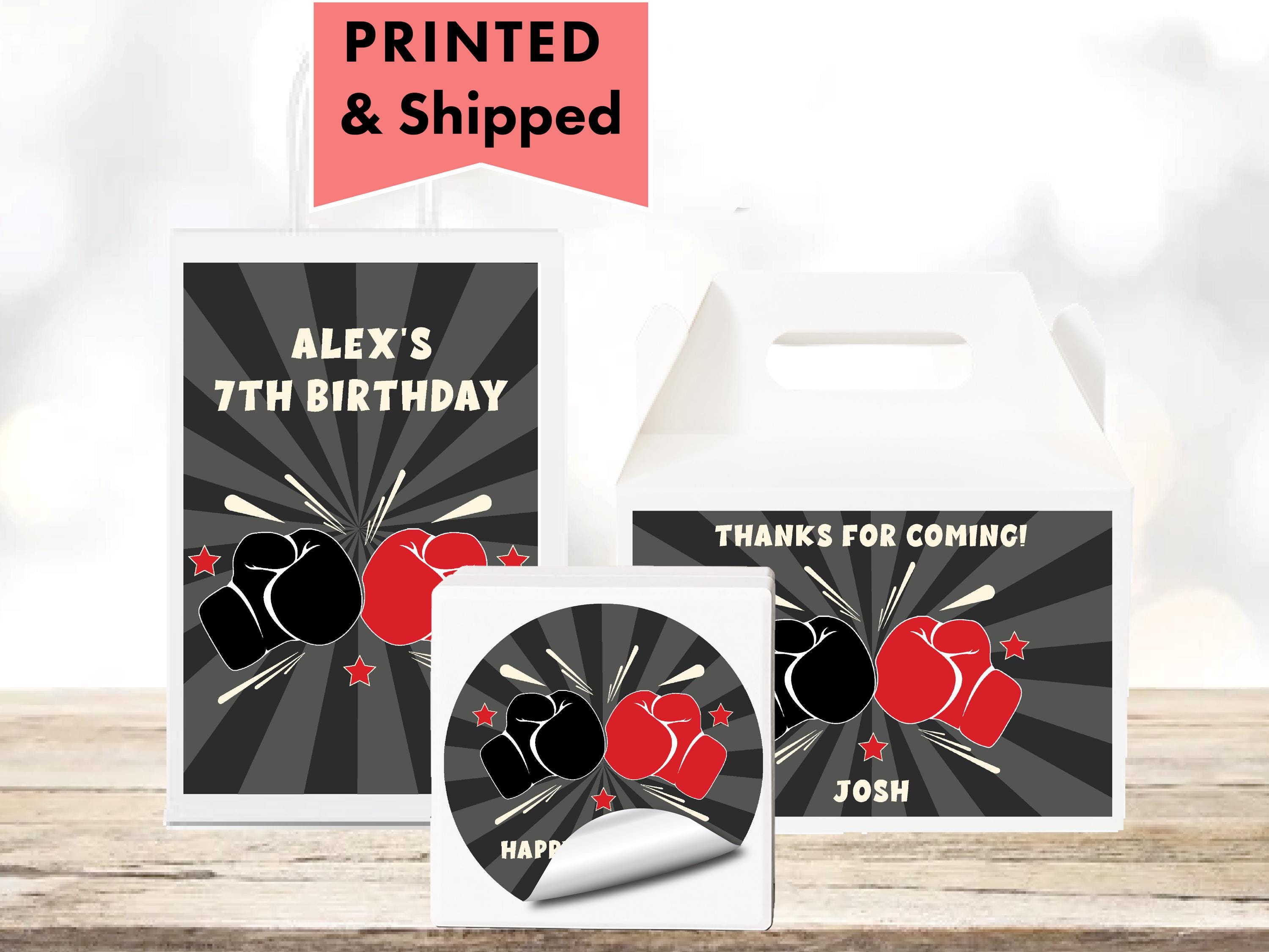 Boxing Themed Boxing Gloves - PRINTED GLOSSY LABELS - For Party Favor Bags, Gable Boxes, Gift Bags, Round Square Stickers BO01
