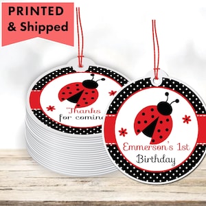 Red Ladybug Little Love Bug Cute Ladybug Black & Red Dots PRINTED GIFT TAGS - Thank You Card For Party Favor Bags or Gable Boxes LA01