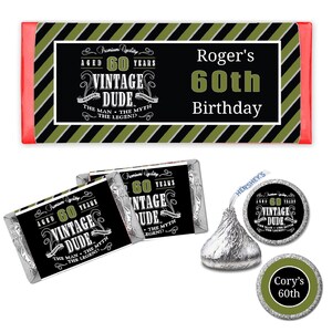 Vintage Dude The Man Myth Legend Men's 60th or Any Age - PRINTED CANDY WRAPPERS Chocolate Kiss Stickers - image 1