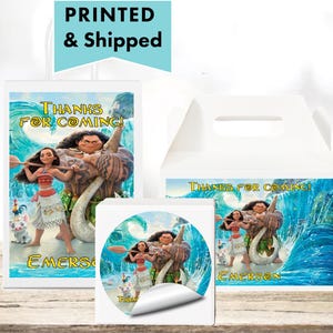 Moana - PRINTED GLOSSY LABELS - For Party Favor Bags, Gable Boxes, Gift Bags, Round Square Stickers - MO10