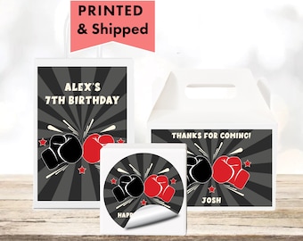 Boxing Themed Boxing Gloves - PRINTED GLOSSY LABELS - For Party Favor Bags, Gable Boxes, Gift Bags, Round Square Stickers BO01