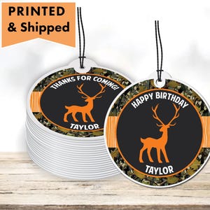 Camouflage Buck Deer Hunting Nature Tree Camo Hunt is over Old Buck   - PRINTED GIFT TAGS - Thank You Card For Party Favor Bag Box