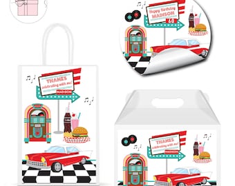 1950's Diner Retro Sock Hop Jukebox 50's Fifties   -  PRINTED GLOSSY LABELS - For Party Favor Gift Bag Box