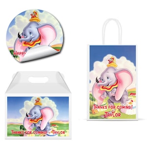 Dumbo Elephant - PRINTED GLOSSY LABELS - For Party Favor Bags, Gable Boxes, Gift Bags, Round Square Stickers