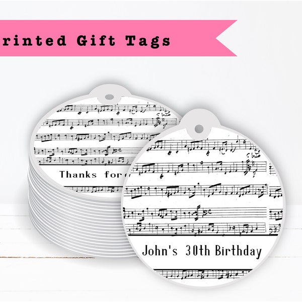 Music Notes Elegant Black White Musical Retirement Birthday Wedding Recital PRINTED GIFT TAGS - Thank You Card For Party Favor Bags Boxes