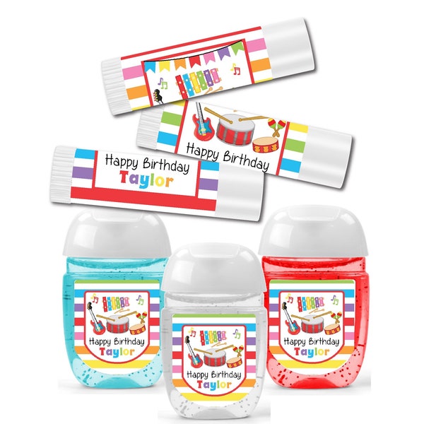 Colorful Music Instruments Bright Colorful Kids Party   - Lip Balms Chap Stick or Hand Wash - Best Party Favor Idea