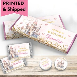 Princess Castle Floral Gold Once Upon A Time Fairy Tale Enchanted Magic Hershey chocolate bar wrappers, mini candy labels kiss stickers PR04