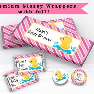 Cute Little Rubber Duck Duckling - PRINTED CANDY BAR Wrappers Labels Chocolate Kiss Stickers -