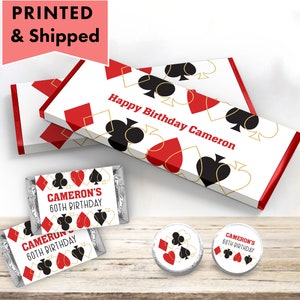Poker Casino Las Vegas Playing Cards Black Red Gold  Fancy Elegant - PRINTED CANDY WRAPPERS Chocolate Kiss Stickers