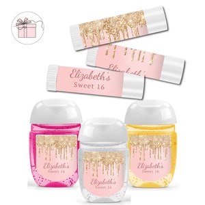 Blush Pink Gold  Glam Dripping Glitter Elegant Luxury  - Lip Balms Chap Stick or Hand Wash Best Personalized Party Favors