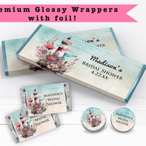 Beautiful Floral Nautical Lighthouse Travel Destination Beach Summer PRINTED CANDY BAR Wrappers Chocolate Bar Kiss Stickers Labels