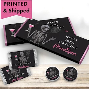 Death to my 20s 30s 40s 50s 60s RIP Youth Gothic Skull Birthday Funeral  Hershey chocolate bar wrappers, mini candy labels kiss stickers