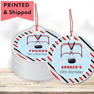 Ice hockey Winter Birthday Skating Kids Boys skates hockey stick Puck    - PRINTED GIFT TAGS - Thank You Card For Party Favor Bag Box
