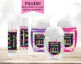 Pink Trampoline Park Bounce Jump & Play Colorful Chalkboard Bounce House Lip Balms Chap Stick or Hand Wash - Best Party Favor Idea TR02