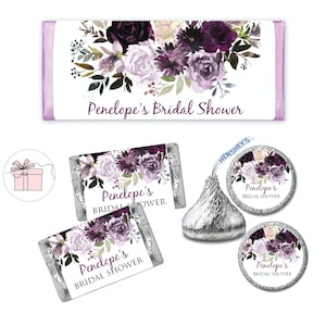 Shades of Dusty Purple Lavender Elegant Watercolor Floral Blooms Boho  - PRINTED Candy Bar Wrappers Chocolate Labels Kiss Stickers