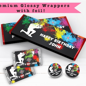 Paintball Paint Splatter Neon Colorful Chalkboard Cool - PRINTED Candy Bar Wrappers Labels  Chocolate Kiss Stickers -