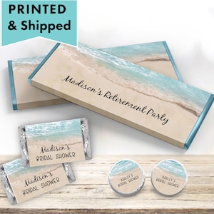 Watercolor Beach Summer Blue Ocean Tropical Vintage Rustic Seaside Destination CANDY BAR Wrappers Chocolate Bar Kiss Stickers Labels BE11