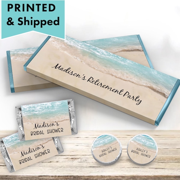 Aquarelle plage été bleu océan tropical vintage rustique bord de mer Destination CANDY BAR emballages barre de chocolat baiser autocollants étiquettes BE11