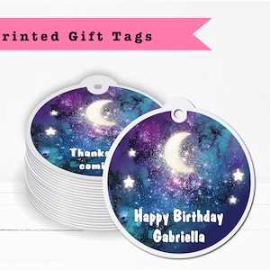 Galaxy Sweet Sixteen Starry Night Navy Blue Purple Outer Space Moon Slumber PRINTED GIFT TAGS Thank You Card For Party Favor Bag Gable Box