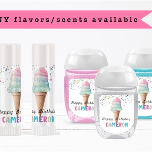 Summer Ice Cream Glitter Sprinkles  Modern Sweet Celebrations Watercolor Lip Balms Chap Stick or Hand Wash - Best Party Favor Idea