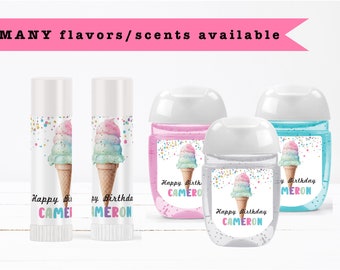 Summer Ice Cream Glitter Sprinkles  Modern Sweet Celebrations Watercolor Lip Balms Chap Stick or Hand Wash - Best Party Favor Idea