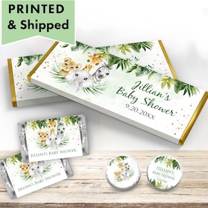 Jungle Safari Animals Greenery Gender Neutral Boy Baby Shower 1st 2nd Birthday CANDY BAR Wrappers Chocolate Bar Kiss Stickers Labels JU01