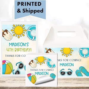 Fun in the Sun Birthday Pool Party Summer Ice Cream Pool Bash Blue  - Glossy Labels For Party Favor Bags, Gable Boxes, & Round Stickers FU01