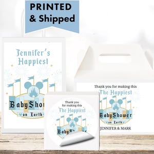 Happiest Birthday Baby Bridal Shower On Earth Disneyland Castle Inspired  Glossy Labels For Party Favor Bags, Gable Boxes Stickers HA03