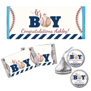 Baseball It's A Boy Baby Shower - PRINTED CANDY WRAPPERS Chocolate Kiss Stickers -