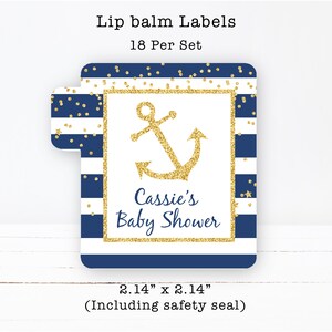 Nautical Anchor Navy Blue Stripes Gold Confetti PRINTED GLOSSY LABELS For Lip Balm Tubes or Sanitizer Bottles image 3