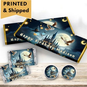 Wizard Witch Castle Magical Spells School of Wizards and Witches Magic Owl  Hershey chocolate bar wrappers, mini candy labels kiss stickers