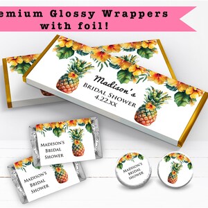 Tropical Paradise Watercolor Pineapple Floral Luau Aloha! PRINTED CANDY BAR Wrappers Chocolate Bar Kiss Stickers Labels