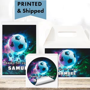 Soccer Let's Kick Up Some Fun Cool Exploding Rocks in Space Neon  Glossy Labels For Party Favor Bags, Gable Boxes, & Round Stickers SO04