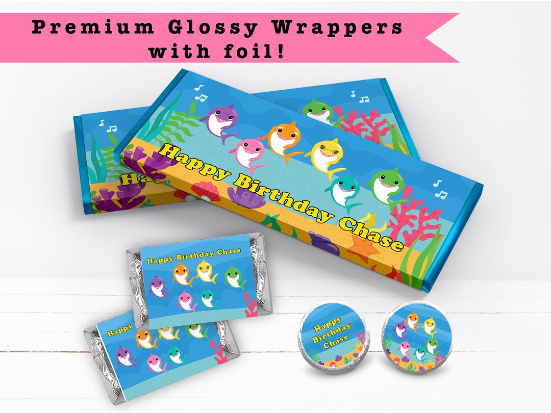 Colorful Kids Baby Shark Family Under the Sea - Candy Bar Wrappers Kiss ...