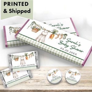 Locally Grown Girl Baby Shower Farmers Market Home Grown Girl Clothes Line  Hershey chocolate bar wrappers, mini candy labels kiss stickers