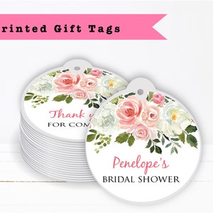 Pink Blush Rose White Ivory Floral Flowers Watercolor • Any Age Occasion - PRINTED GIFT TAGS -Thank You Card Party Favor Bag Gable Box