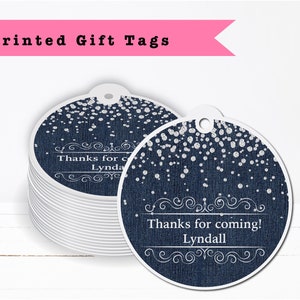 Denim Diamonds & Pearls Elegant PRINTED GIFT TAGS Thank You Card ...