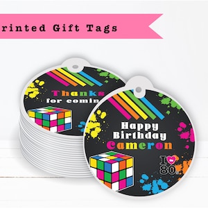 Totally Awesome 80s 1980 Retro Neon Colorful Back to the 80s Flashback PRINTED GIFT TAGS Thank You Card For Party Favor Bags or Gable Boxes