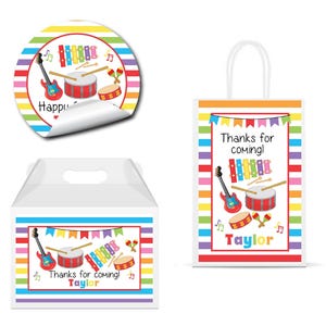Colorful Music Instruments Bright Colorful Kids Party  - PRINTED GLOSSY LABELS - For Party Favor Gift Bag Gable Boxes, Round Square Sticker