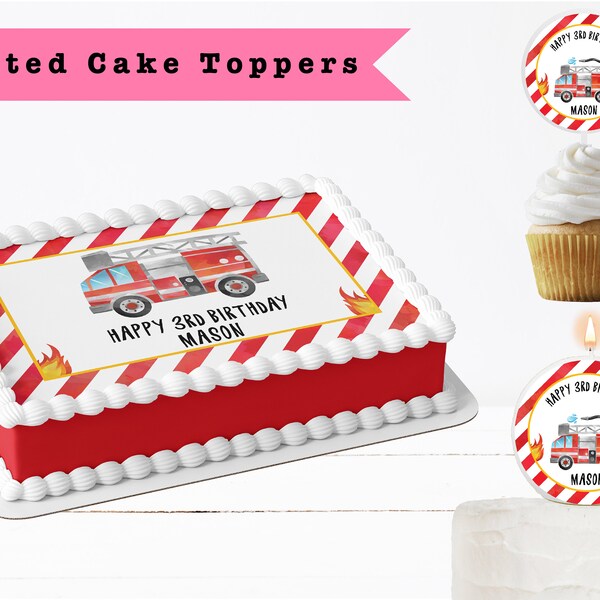 Fondant Fire Truck Cake Toppers Etsy