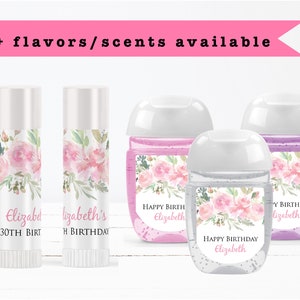Soft Baby Pink Blush Floral Roses Flowers Elegant Watercolor   Lip Balms Chap Stick or Hand Wash Best Personalized Party Favors