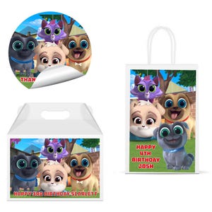 Puppy Dog Pals - PRINTED GLOSSY LABELS - For Party Favor Bags, Gable Boxes, Gift Bags, Round Square Stickers -