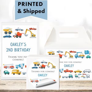 Transportation Cars Construction Vehicles Police Fire Truck Minimalist Glossy Labels For Party Favor Bags, Gable Boxes Round Stickers TR10