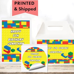 Colorful Bricks Building Blocks - PRINTED GLOSSY LABELS - For Party Favor Bags, Gable Boxes, Gift Bags, Round Square Stickers BU02