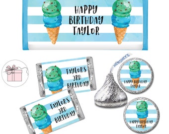 Ice Cream Social Sweet Summer Fun Sorbet    - PRINTED CANDY BAR Wrappers Labels  Chocolate Kiss Stickers -