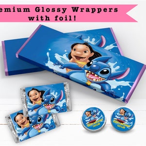 Lilo and Stitch PRINTED CANDY BAR Wrappers Chocolate Bar Kiss Stickers Labels