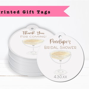 Pearls & Prosecco Bridal Shower Champagne Glass Watercolor Fancy Elegant Celebration - PRINTED GIFT TAGS -Thank You Note Party Favor Bag Box